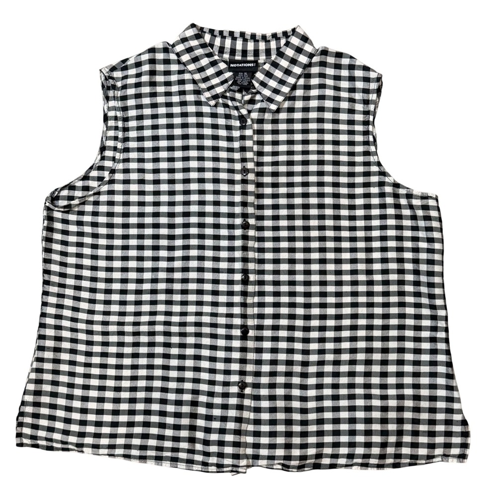Lightweight 100% Silk Summer Buffalo Plaid Tank (XL) Minimal Natural Collared